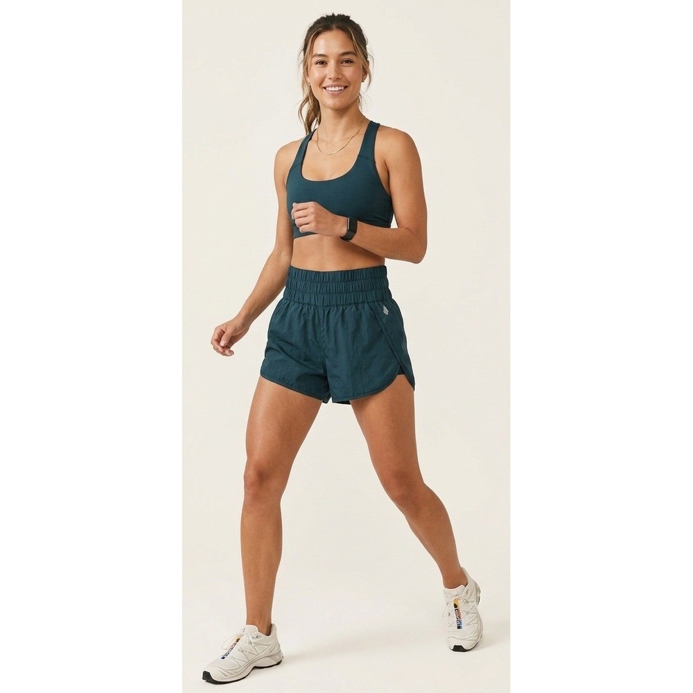 FP Movement The Way Home Shorts Womens Medium Teal Green Excellent Smocked High